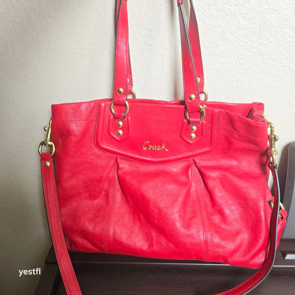 Coach Handbags - COACH Ashley Bag Cherry Red Leather Purse Satchel Carryall L1280-F19243